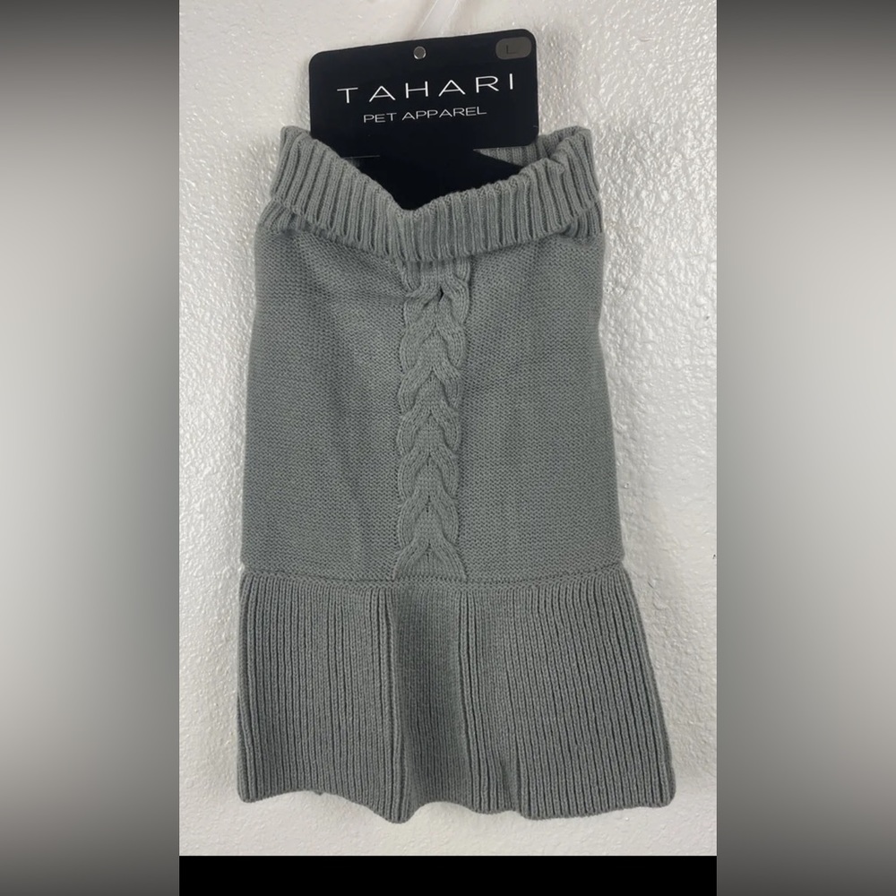 Tahari Pet Apparel Gray Knit Dog Sweater Dress Large NWT
